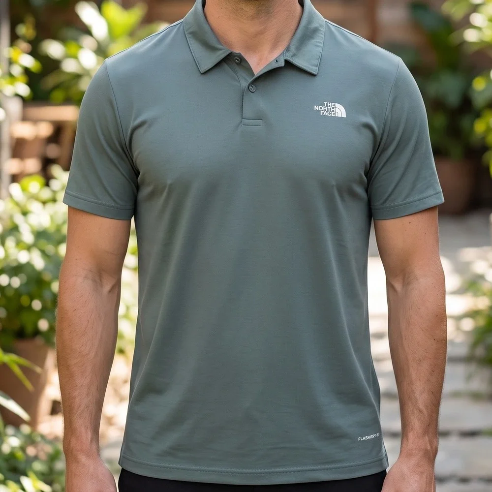 The North Face Mens FlashDry-XD Polo Shirt Sage Green Short Sleeve XL